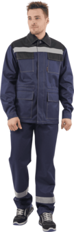Костюм мужской АРТЕЛЬ от механических воздействий и ОПЗ (куртка, брюки), темно-синий/черный, 53%ХБ 47%ПЭ, 210 г/м²
